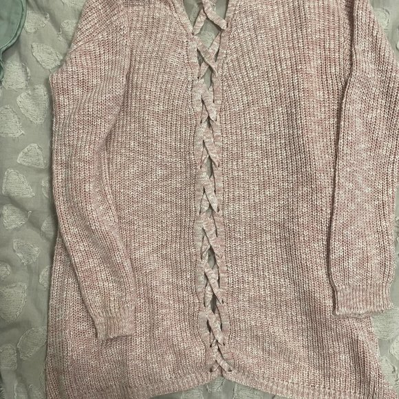 Freshman Back Detail Cardigan (Big Girls) L (12-14), PALE MAUVE/ EGRET - Picture 2 of 6